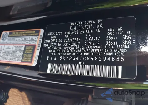 2024 Kia Sorento Lx из США, поврежденный, VIN 5XYRG4JC9RG294685